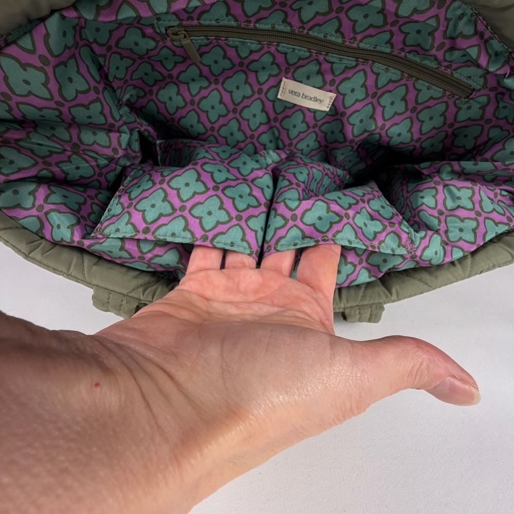 Vera Bradley Small East West Tote Purse Bag Deep Lichen Green Lightweight Preppy - Picture 6 of 13